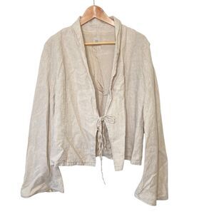 NOA NOA Beige Blazer Casual Jacket Tie Front Linen Womens X-Large Bell Sleeveles
